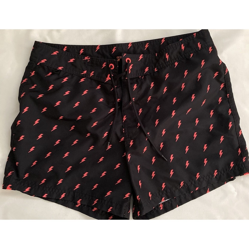 Sundek Black Lightning Bolt ‎ Men 30 Board Shorts Swim Trunks Bathing Suit Liner